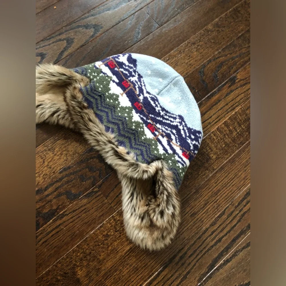 Hanna Andersson Boys L Fair Isle Apres Ski Knit Cotton Trapper Winter Hat - EUC!